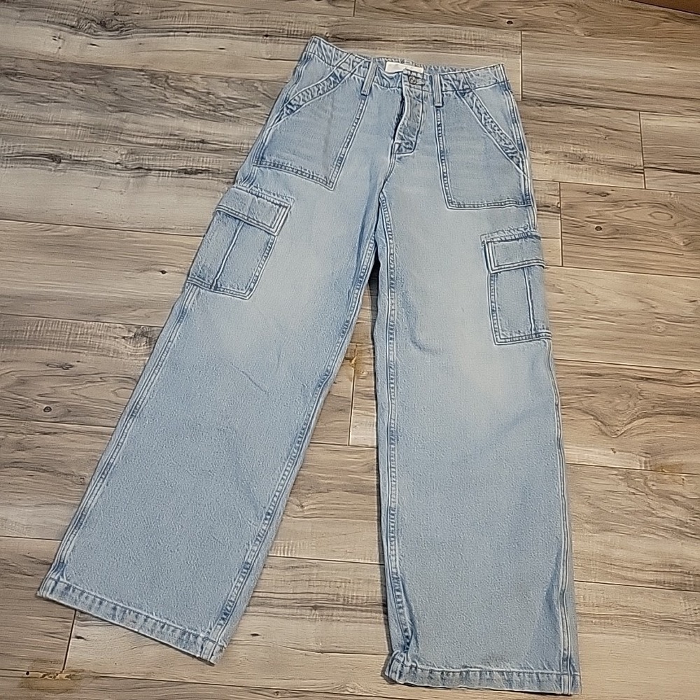 MOTHER‎ The Spinner Cargo Nerdy Jeans Lets Bounce Womens 25 Wide Leg Baggy
